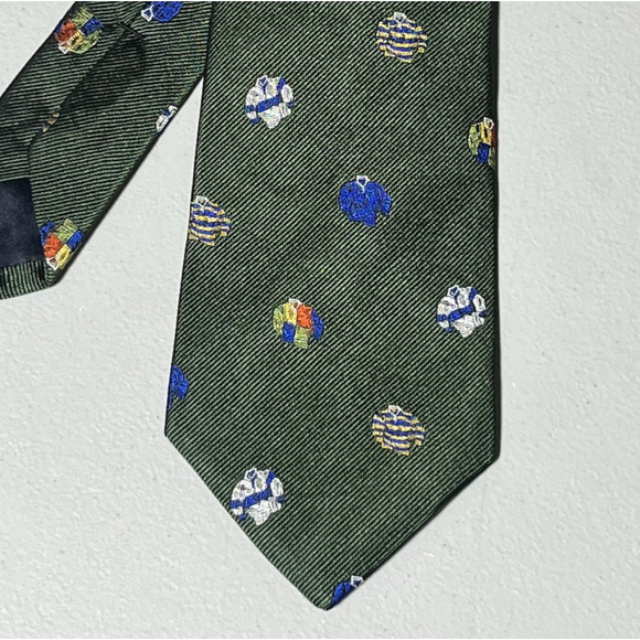J Crew English Silk Tie in Rugby Pattern Green Mens Necktie Handmade USA - Picture 1 of 10